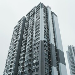 photo of a residential complex, one building, isolated, modern style, white and gray color