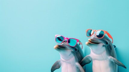 Wall Mural - Dolphins in Sunglasses.