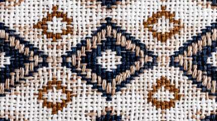 Wall Mural - Traditional ethnic geometric fabric pattern in cross stitch, with deep reds and natural tones