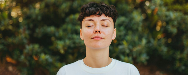 Wall Mural - A woman is sitting in a park