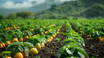 Sticker - Verdant Coffee Bean Field with Flourishing Squash Patches in Countryside Landscape