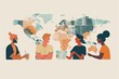 © Dina - multicultural environment of language learning minimalist illustration of diverse individuals in culture and language exchange