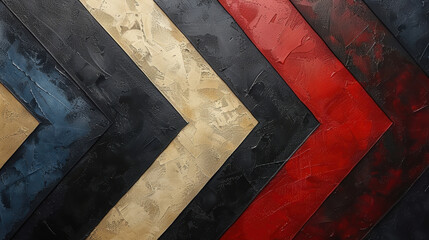 Wall Mural - Red, black, gold, and blue form an eye-catching chevron pattern in this contemporary abstract painting.