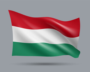 Wall Mural - Vector illustration of 3D-style flag of Hungary isolated on light background. Created using gradient meshes, EPS 10 vector design element from world collection