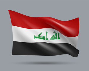 Wall Mural - Vector illustration of 3D-style flag of Iraq isolated on light background. Created using gradient meshes, EPS 10 vector design element from world collection