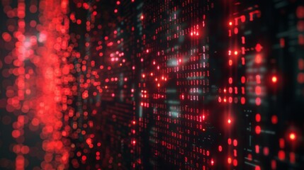 Leinwandbilder - A dark wall with binary code glowing red, creating a futuristic and abstract digital background.