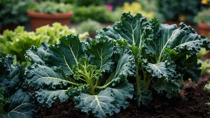 Poster - kale plant in garden background