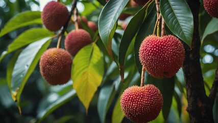 Poster - lychee on tree background