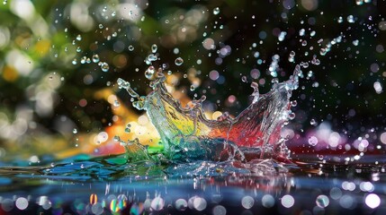 Wall Mural - Colorful outdoor water splash in natural light, capturing the brightness and clarity of the colors. generative ai