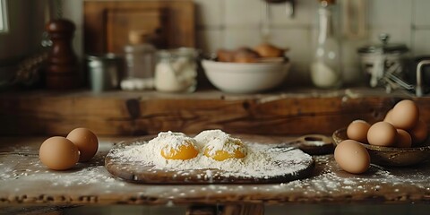 Poster - Kitchen Still Life with Eggs and Flour - Photo