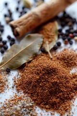 Sticker - A close-up view of a selection of spices on a table, ideal for use in recipes or as a decorative item