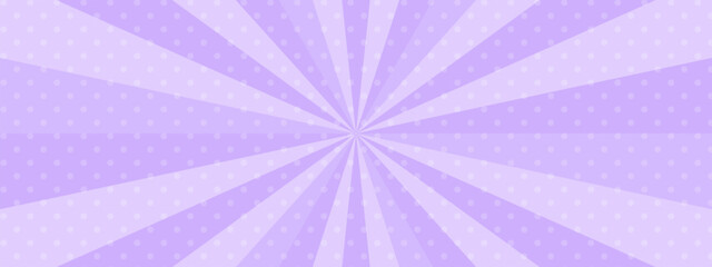 Wall Mural - かわいいポップな集中線　紫　ドット　サンバースト　縦　　Illustration with retro comic effect. Cute purple burst background.