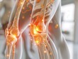 © Lamina - detailed, medical illustration of a human knee joint with highlighted inflammation, showcasing the anatomy and focus on joint pain or arthritis.