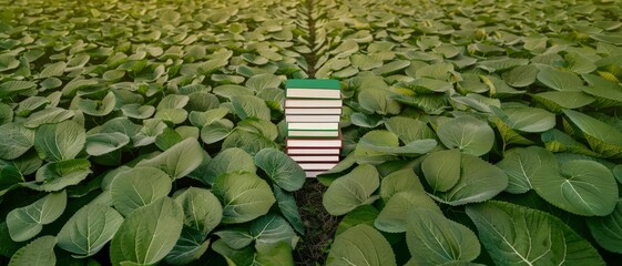 Wall Mural - green leaves background - lush foliage texture with colorful stripe pattern in field - nature photog