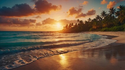 Wall Mural - Vivid sunset over a tropical beach