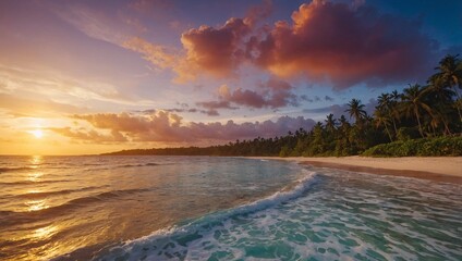 Wall Mural - Vivid sunset over a tropical beach