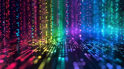 Leinwandbilder - Abstract background with colorful lights falling on a digital surface.