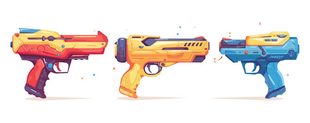 Laser gun toys on a white surface. Vector flat isolated illustration.