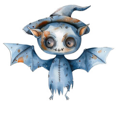 cartoon scary happy Halloween bat, watercolor, Generated Ai