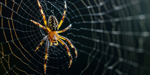 A spider is sitting in the center of a spider web