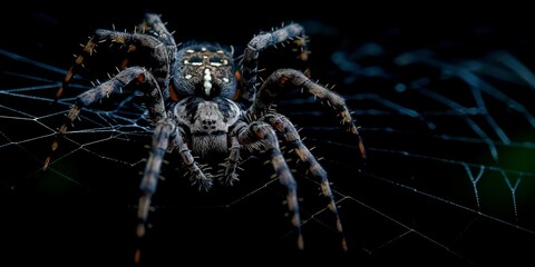 A spider is on a web. The spider is black and brown