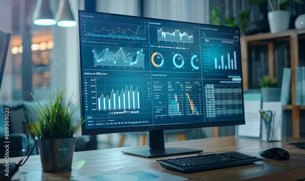 ภาพถ่าย Stock Detailed Business Analysis Displayed on Computer Screen ...