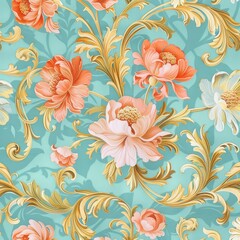 Wall Mural - Design created using generative AI tools. Victorian ornate wallpapers. Rococo, baroque, Renaissance style background. Luxurious old fashioned ornament.