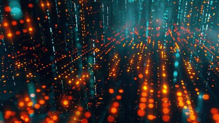 Aufkleber - A dark background is lit by a field of colorful, glowing dots and lines. The light appears to be moving up and out of the image.