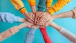© Lumi Stock Studio - hands holding hands, The image of several people stacking their hands, high fives, support, group communication, collaboration