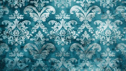 Wall Mural - A blue Victorian vintage wallpaper design with texture. A retro seamless pattern with floral damask elements. An old-fashioned medieval print on textiles. An illustration with a modern background.