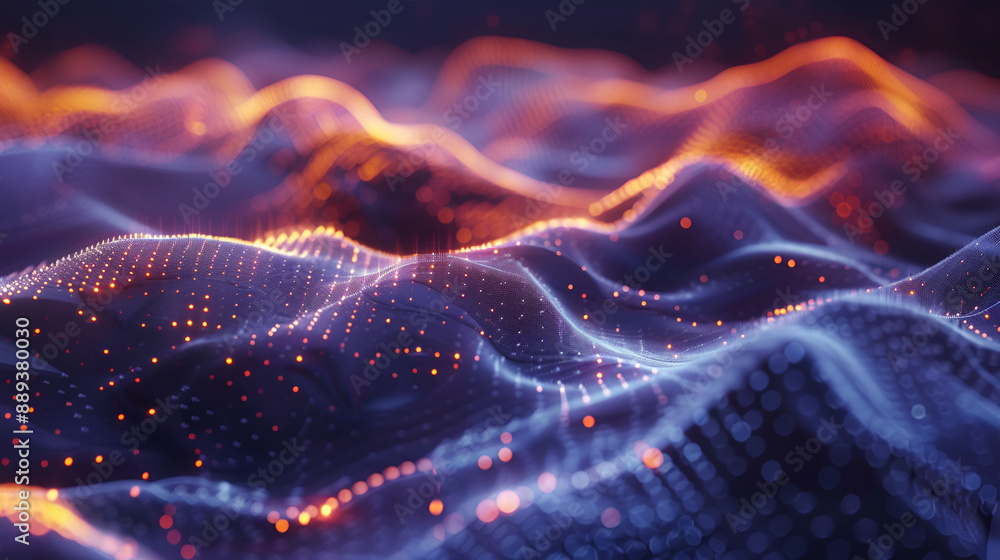 3d rendering of abstract digital particles with depth of field and ...