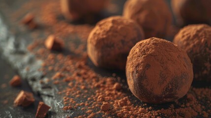 Canvas Print - A close-up view of multiple chocolate balls arranged on a table, perfect for use in food-related content