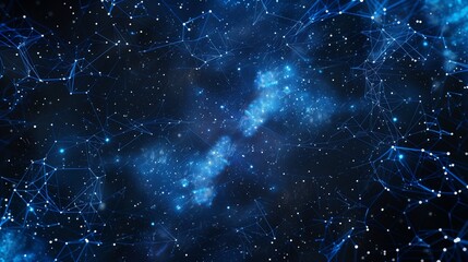 Blue data points and network connections on a black background.