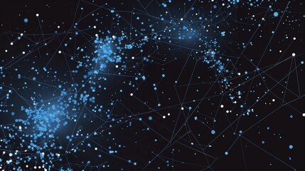 Blue data points and network connections on a black background.