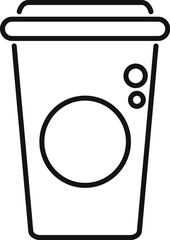 Sticker - Simple black and white line icon illustration of a disposable coffee cup with a lid on, perfect for representing coffee, beverages, and cafes