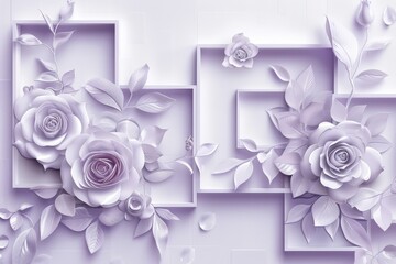 Canvas Print - This is a 3D mural modern wallpaper. It features purple rose flowers with squares and decorative background, it's suitable for wall home decor, and it can be generated in ai format.