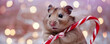 © Volodymyr - A cute hamster holding a candy cane, set against a lavender backdrop. The hamster's tiny paws grip the cane, and the candy looks festive.