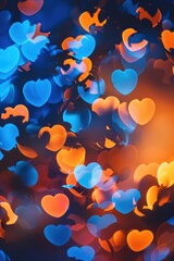 Wall Mural - A blue and red background with many hearts scattered throughout. The hearts are of different sizes and colors, creating a sense of movement and energy. Scene is one of joy and celebration