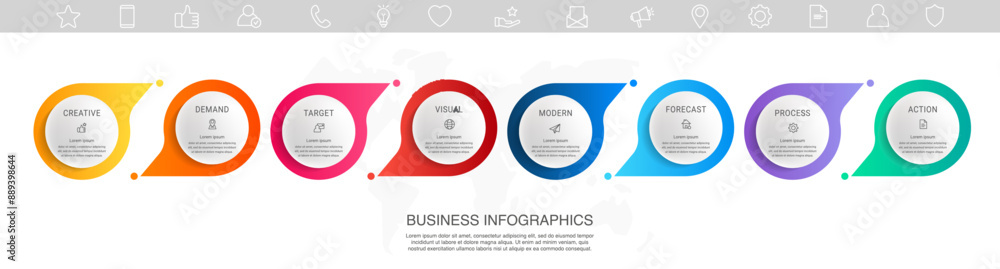 Business vector infographics with 8 circles and arrows. Timeline ...