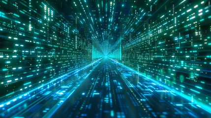 Aufkleber - A futuristic, digital highway with glowing green and blue lines creating a tunnel effect.