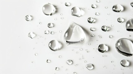 Poster - Close-up photo of many small water drops on a white background