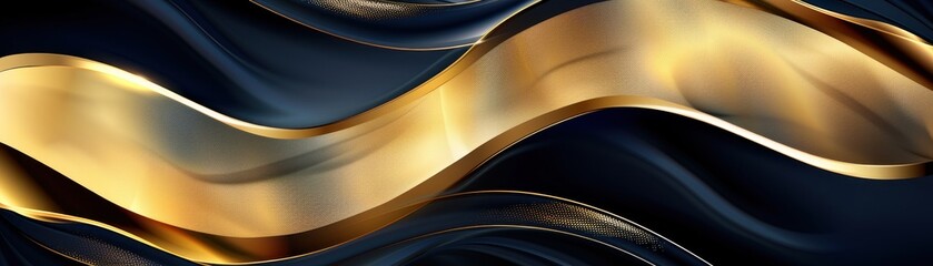 Wall Mural - A series of gold and blue waves, creating a sense of movement and fluidity. The gold waves contrast with the blue background, adding a touch of warmth and vibrancy to the scene