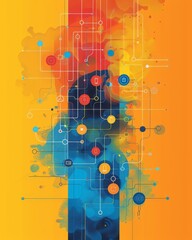 Effective control systems, flat design, side view, network theme, water color, Split-complementary color scheme