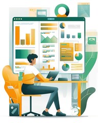 Effective corporate services, flat design, side view, program theme, water color, Split-complementary color scheme