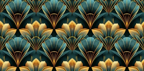 the seamless art deco turquoise green and gold pattern is a mosaic for wallpaper in contemporary vin