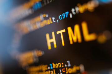 Macro Shot of HTML Code on a Computer Screen Highlighting Web Development