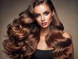 © Man888 - Beautiful, luscious, and healthy long brunette hair cascades down, showcasing a stunning wavy and glossy texture, perfect for a hair salon advertising banner.