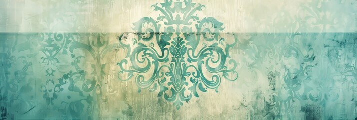 Wall Mural - Blue wallpaper with damask pattern