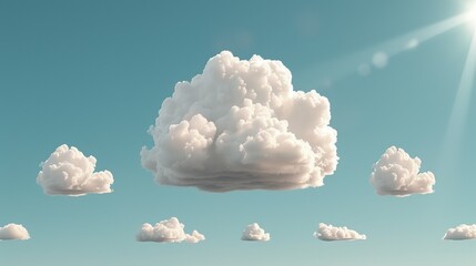 Wall Mural - Tranquil sky with scattered clouds, ideal for calming backgrounds and meditation-themed artwork. Illustrater Image, Shiny, bright, beautiful , Minimalism,