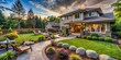© Man888 - A beautiful backyard with a garden showcasing the outdoor space and natural beauty of a home for sale in photo realistic as beautiful backyard with garden concept.